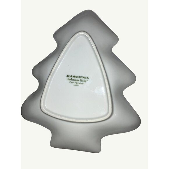 Kashima Christmas Holly Tree-Shaped Porcelain Dish Holly and Berry Design - Picture 5 of 7